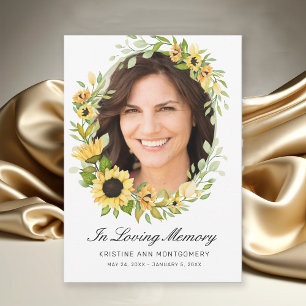 in Loving Memory Sunflower Black Script Photo Thank You Card