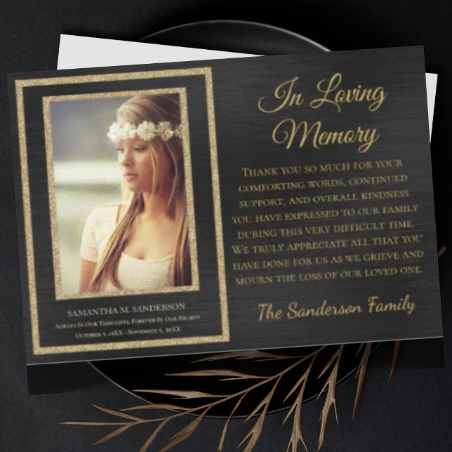In Loving Memory Sympathy Funeral Black  Thank You Card (Creator Uploaded)