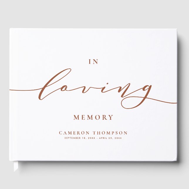 In Loving Memory Terracotta Dainty Script Funeral Guest Book (Front)