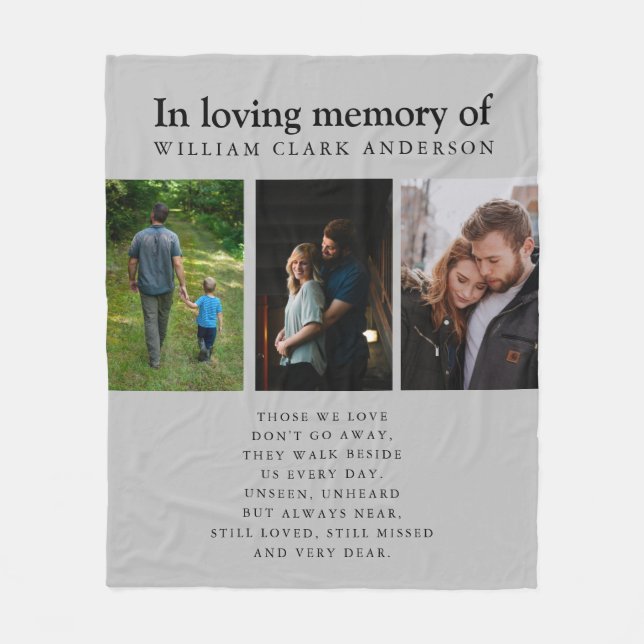 In Loving Memory Three Photo Poem Tribute Blanket (Front)