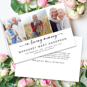 In Loving Memory   Three Photos Funeral Sympathy  Thank You Card