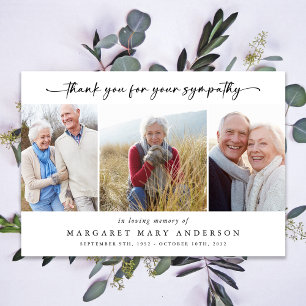In Loving Memory Three Photos Funeral Sympathy Thank You Card