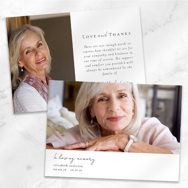 In Loving Memory Two Photo Sympathy Funeral Thank You Card (Creator Uploaded)