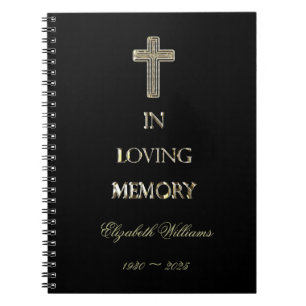 In Loving Memory Typography Golden Cross Elegant Notebook
