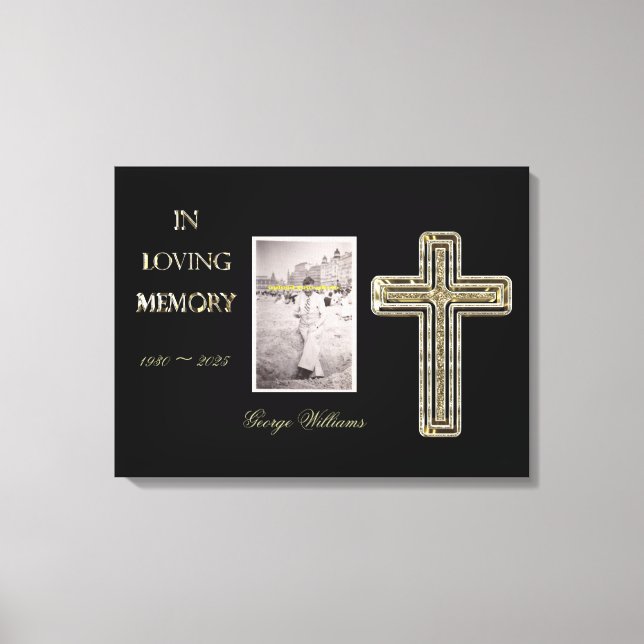In Loving Memory Typography Golden Cross Photo Canvas Print (Front)