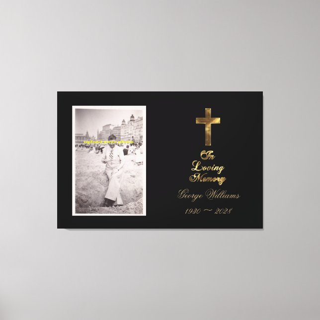 In Loving Memory Typography Golden Cross Photo Canvas Print (Front)