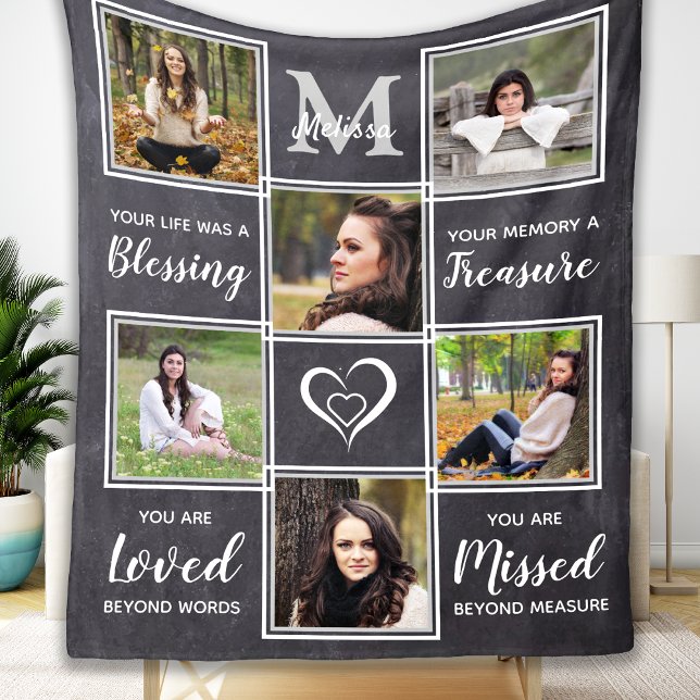 In Loving Memory Unique Photo Collage Memorial Fleece Blanket (Creator Uploaded)
