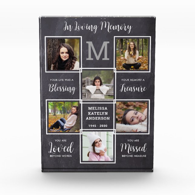 In Loving Memory Unique Picture Collage Memorial Photo Block (Front)