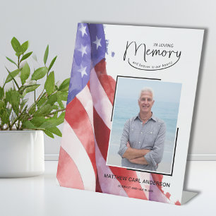 In Loving Memory US Flag Funeral Memorial Pedestal Sign
