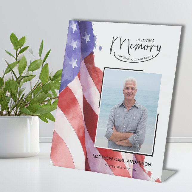 In Loving Memory US Flag Funeral Memorial Pedestal Sign (In Loving Memory US Flag Funeral Memorial Pedestal Sign)