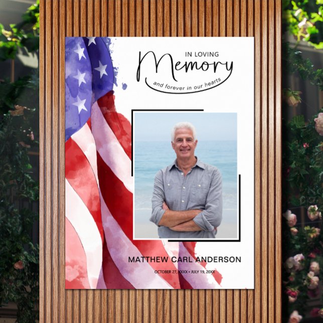 In Loving Memory US Flag Funeral Memorial Poster (In Loving Memory United States Flag Military Funeral Memorial Poster - PRINTED or INSTANT DOWNLOAD)