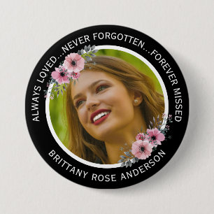 In Loving Memory Watercolor Floral Photo Memorial 7.5 Cm Round Badge