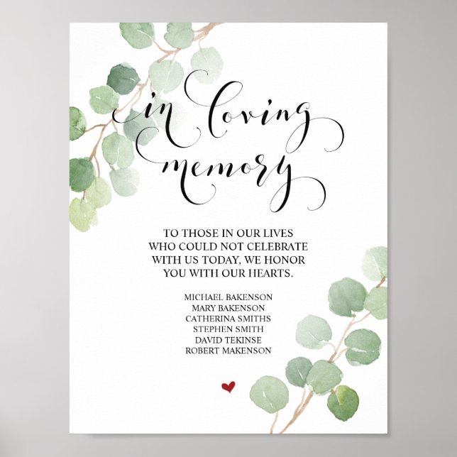 In loving memory Wedding Memorial Table Sign (Front)