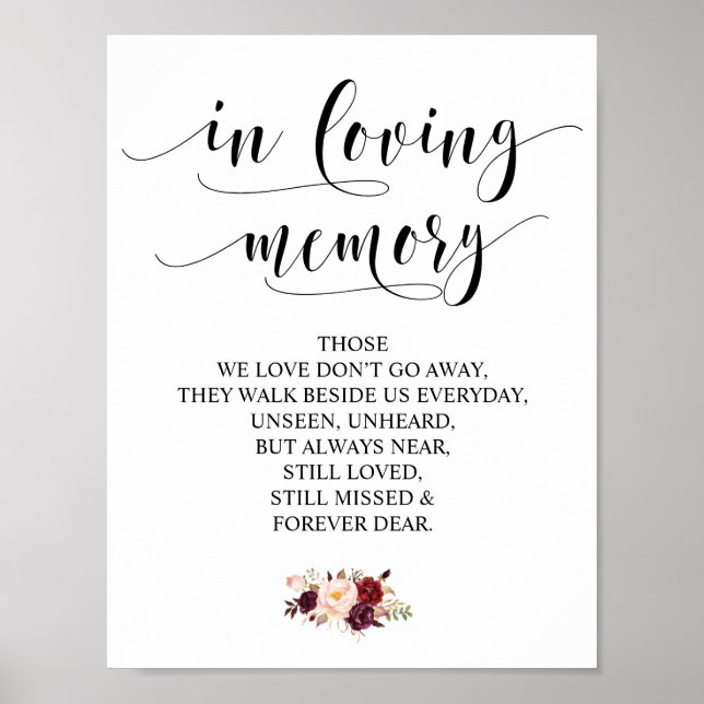In loving memory Wedding Memorial Table Sign v20 (Front)