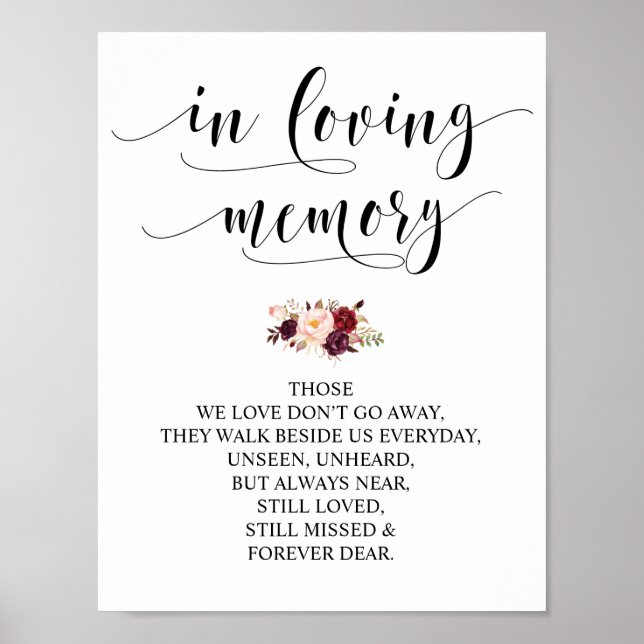 In loving memory Wedding Memorial Table Sign v25 (Front)