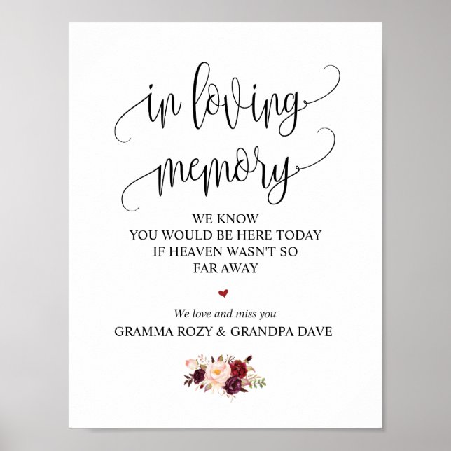 In loving memory Wedding Memorial Table Sign v5 (Front)