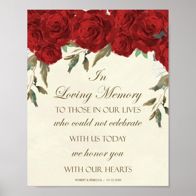 In loving memory wedding sign red roses floral (Front)