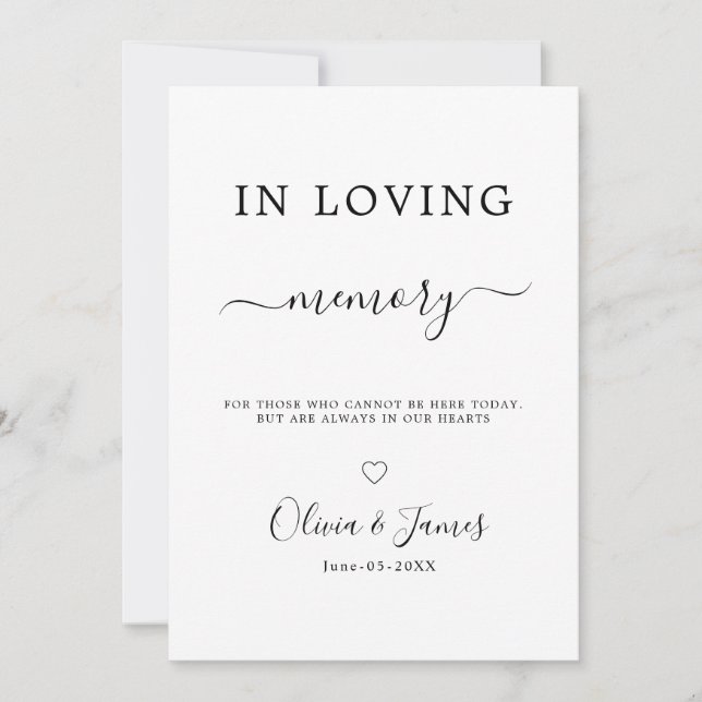 In Loving Memory Wedding Sign Template with Rose, (Front)