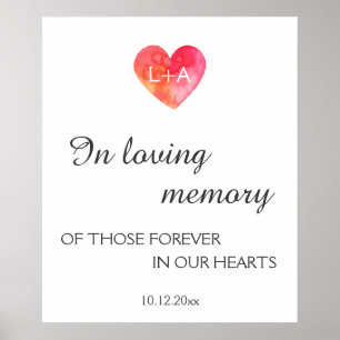 In loving memory Wedding sign, watercolor heart Poster