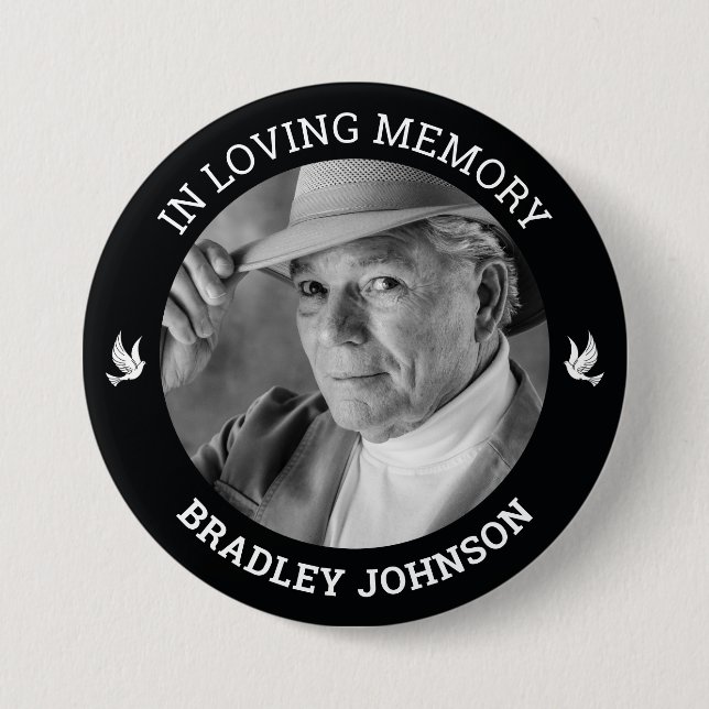 In Loving Memory White Doves | Photo Memorial 7.5 Cm Round Badge (Front)