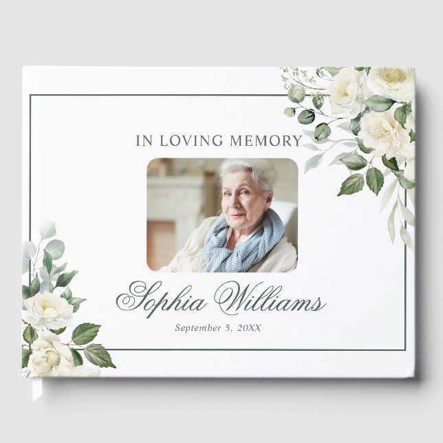 In Loving Memory White Floral Funeral Guest Book (Front)