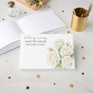 In Loving Memory White Roses Floral Funeral Guest Book