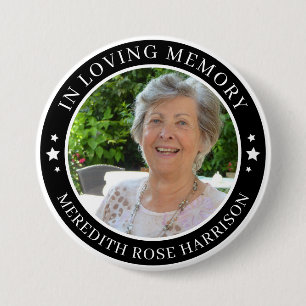 In Loving Memory White Stars Black Photo Memorial 7.5 Cm Round Badge