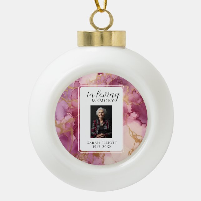 In Loving Memory  with Photo | Personali Ceramic Ball Christmas Ornament (Front)