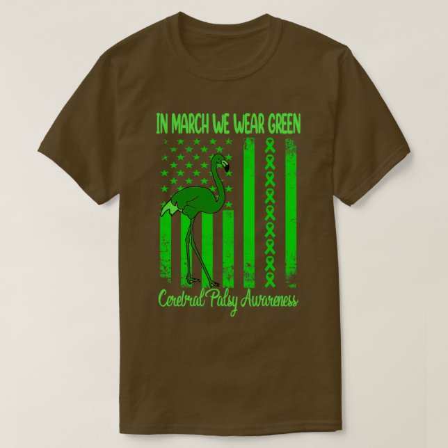 In March we wear green Flamingo cerebral Awareness T-Shirt (Design Front)