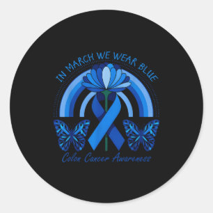In march wear blue colon cancer awareness ribbon classic round sticker