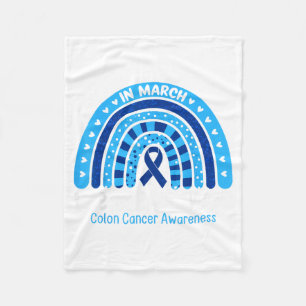 in March Wear Blue Ribbon Rainbow Colon Cancer Fleece Blanket