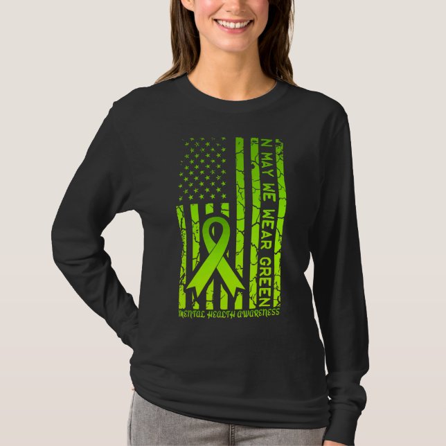 In May We Wear Green Mental Health Awareness Ameri T-Shirt (Front)