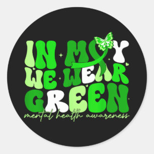 In may we wear green mental health butterfly ribbo classic round sticker