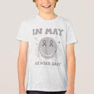 In May We Wear Grey Brain Cancer Awareness Groovy Tri-Blend Shirt
