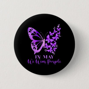 In May We Wear Purple Butterfly Lupus Awareness 6 Cm Round Badge