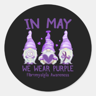 In May We Wear Purple Fibro Awareness Month Gnome  Classic Round Sticker