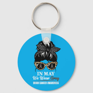 In May Wear Grey For Brain Cancer Awareness Ribbon Key Ring