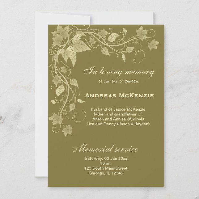 In Memoriam Announcement (Front)