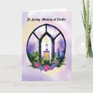 In Memory at Easter Stained Glass Candle Florals Card