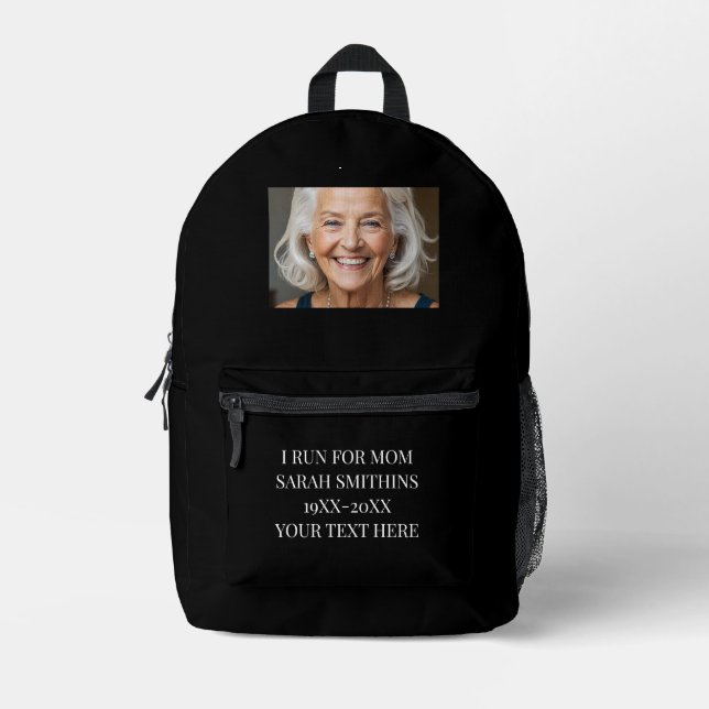 In memory black custom photo text backpack (Front)