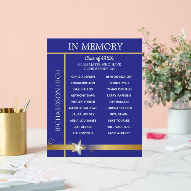 In Memory. Class Reunion Tribute Board Acrylic Sign (Wedding)