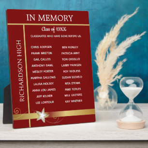 In Memory. Class Reunion Tribute Easel Plaque