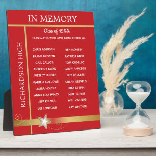 In Memory. Class Reunion Tribute Easel Plaque