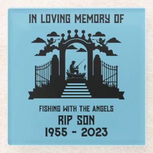 In Memory Fishing Funeral Glass Coaster