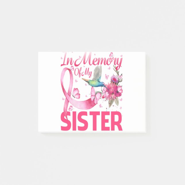 In Memory For My Sister Hummingbird Breast Cancer Post-it Notes (Front)