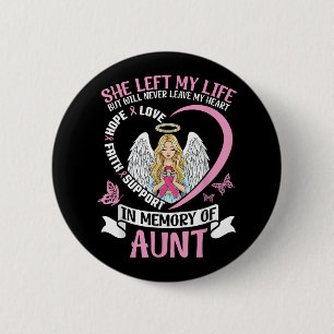 In Memory Of Aunt Breast Cancer Awareness Angel Tr 6 Cm Round Badge
