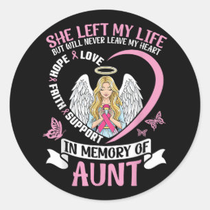 In Memory Of Aunt Breast Cancer Awareness Angel Tr Classic Round Sticker