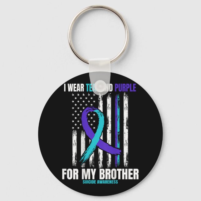 In Memory Of Brother Suicide Awareness Flag Graphi Key Ring (Front)