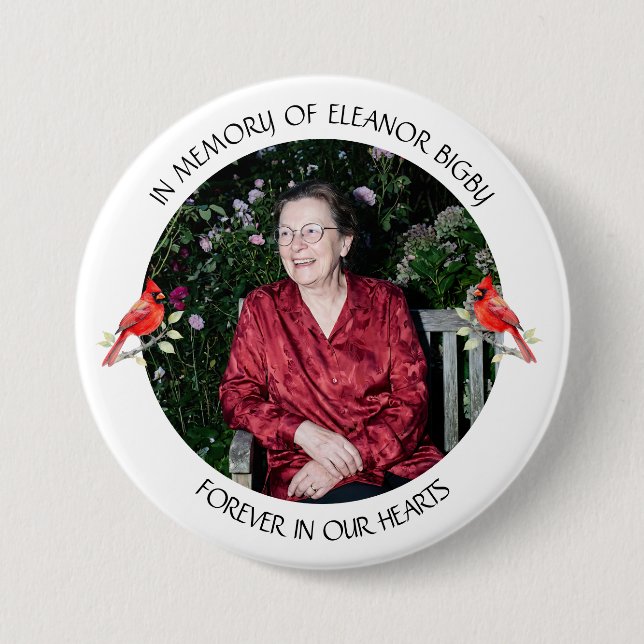 In Memory of | Cardinal Memorial Keepsake 7.5 Cm Round Badge (Front)