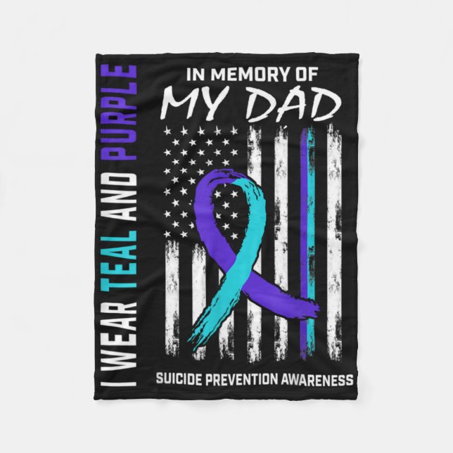 In Memory Of Dad Suicide Prevention Awareness Amer Fleece Blanket (Front)